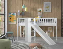 Kinderbedden^Huisenthuis Halfhoogslaper Jonas Wit – Met glijbaan