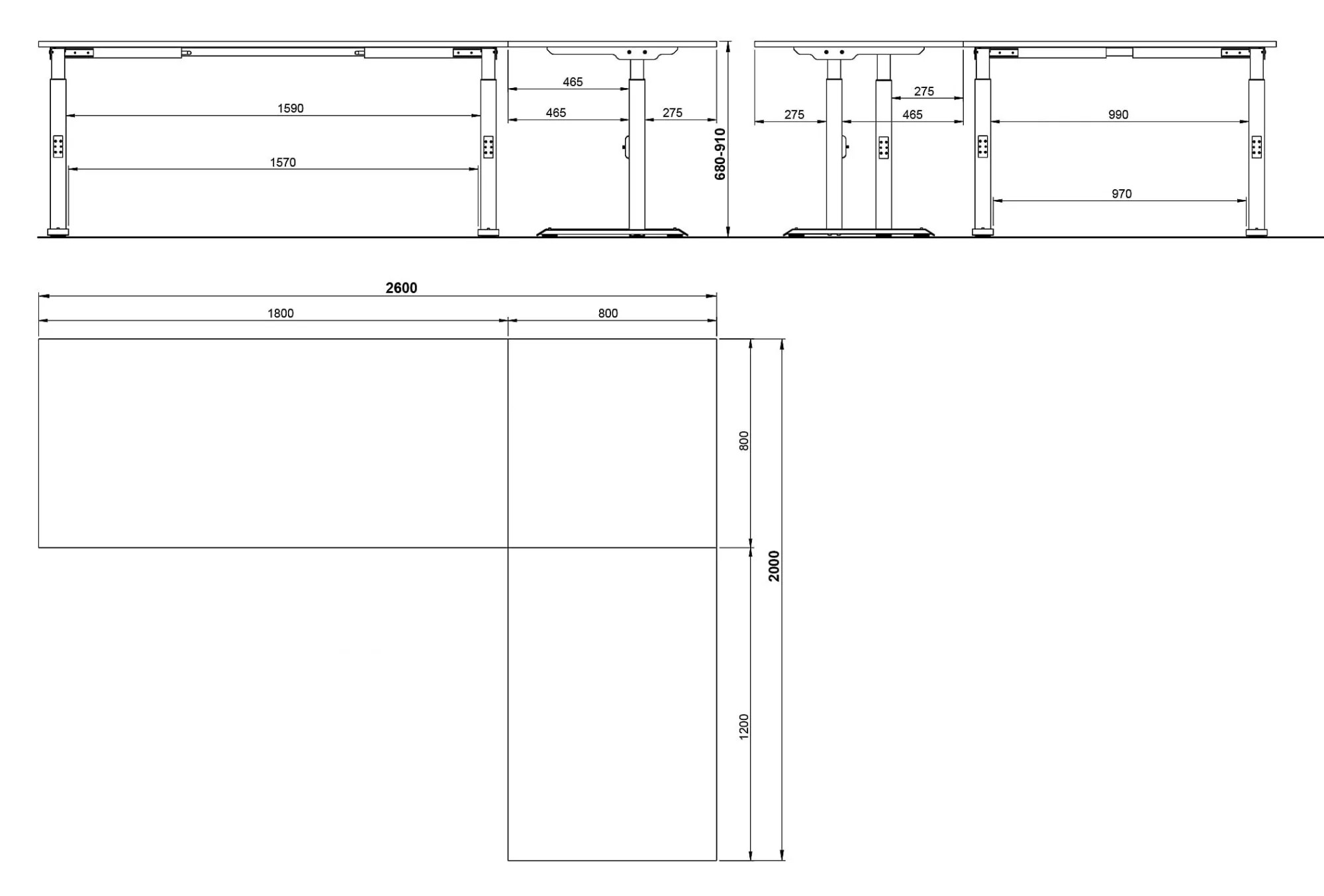 Bureaus^Huisenthuis Hoekbureau Galileo 260 x 200 cm Grafiet