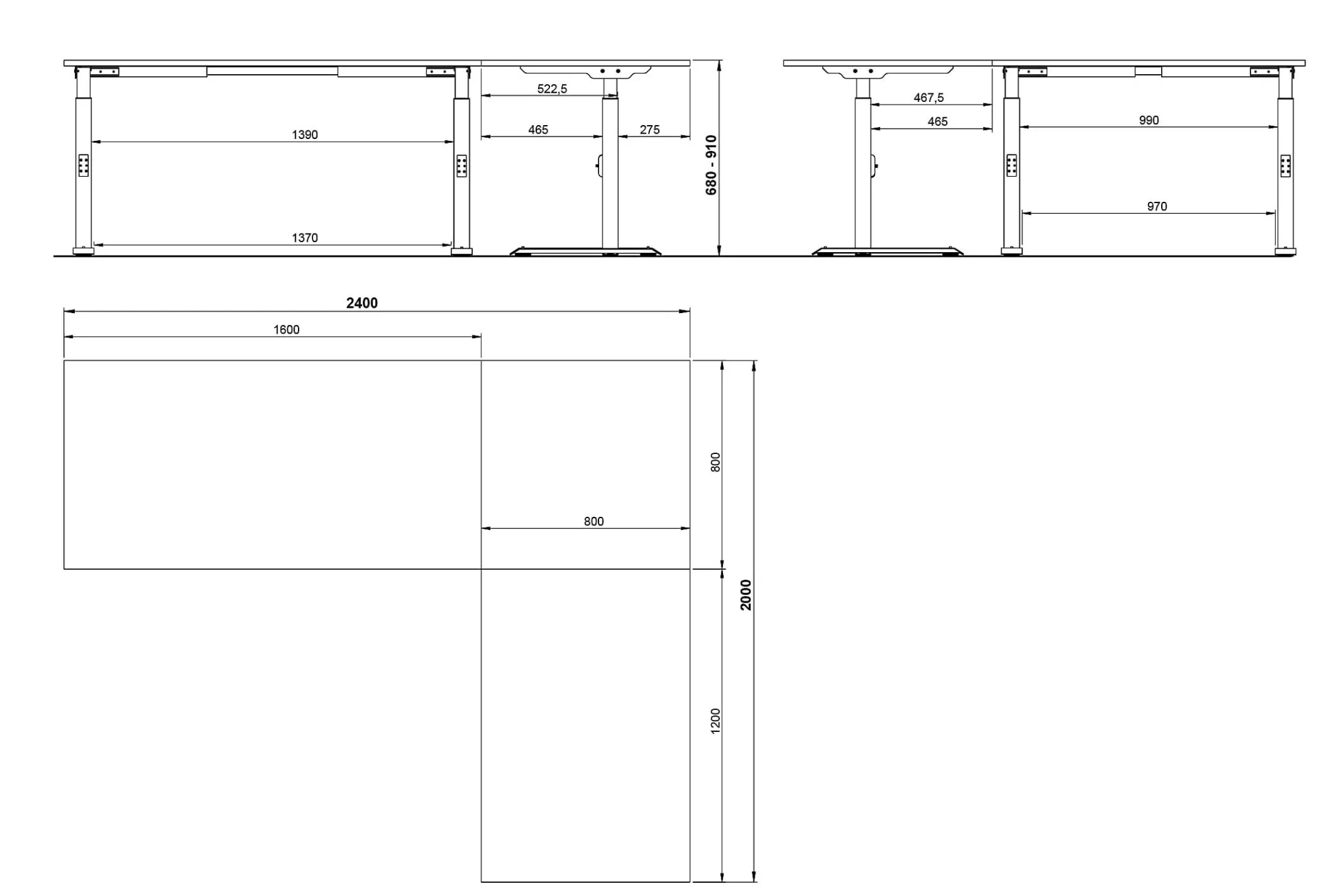 Bureaus^Huisenthuis Hoekbureau Galileo 240 x 200 cm Grafiet
