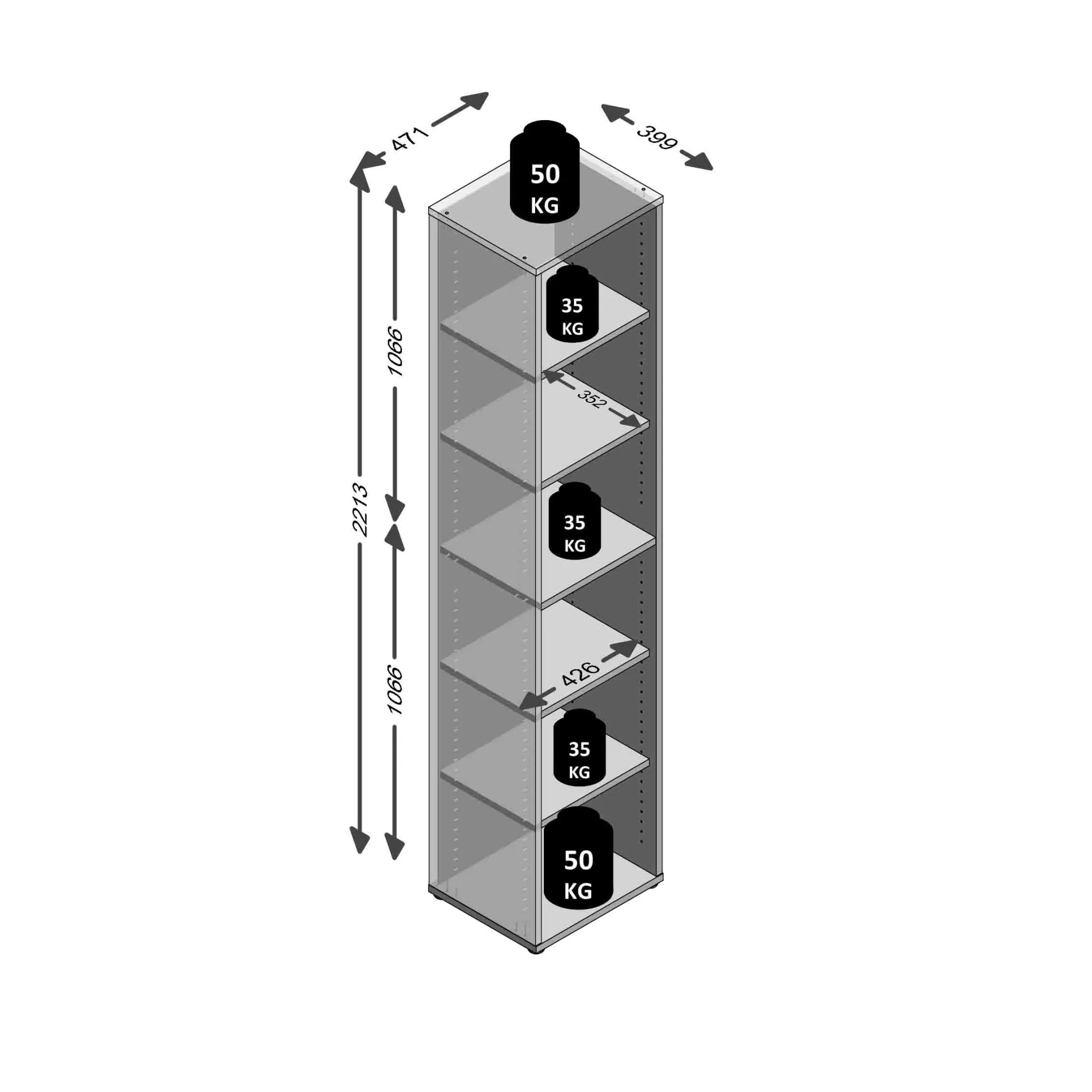 Kantoorkasten^Huisenthuis Hoge open kast Nereus 47 cm Oudeiken
