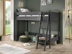 Kinderbedden^Huisenthuis Hoogslaper Dex Grenen 90×200 cm Antraciet