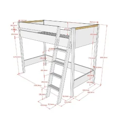 Kinderbedden^Huisenthuis Hoogslaper Dex Grenen 90×200 cm Antraciet