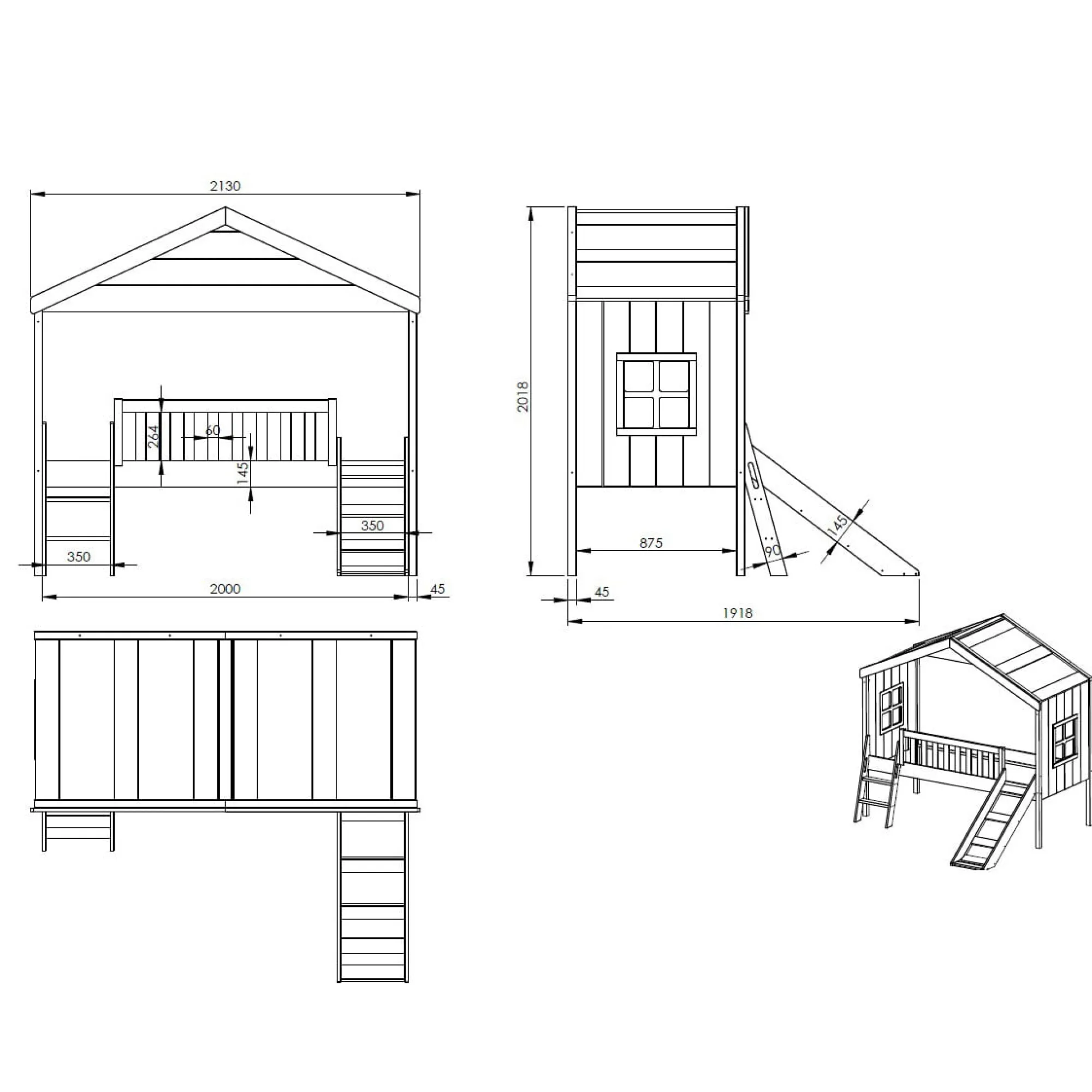 Kinderbedden^Huisenthuis Huisbed Alix Wit 90×200 cm – Met ladder en glijbaan