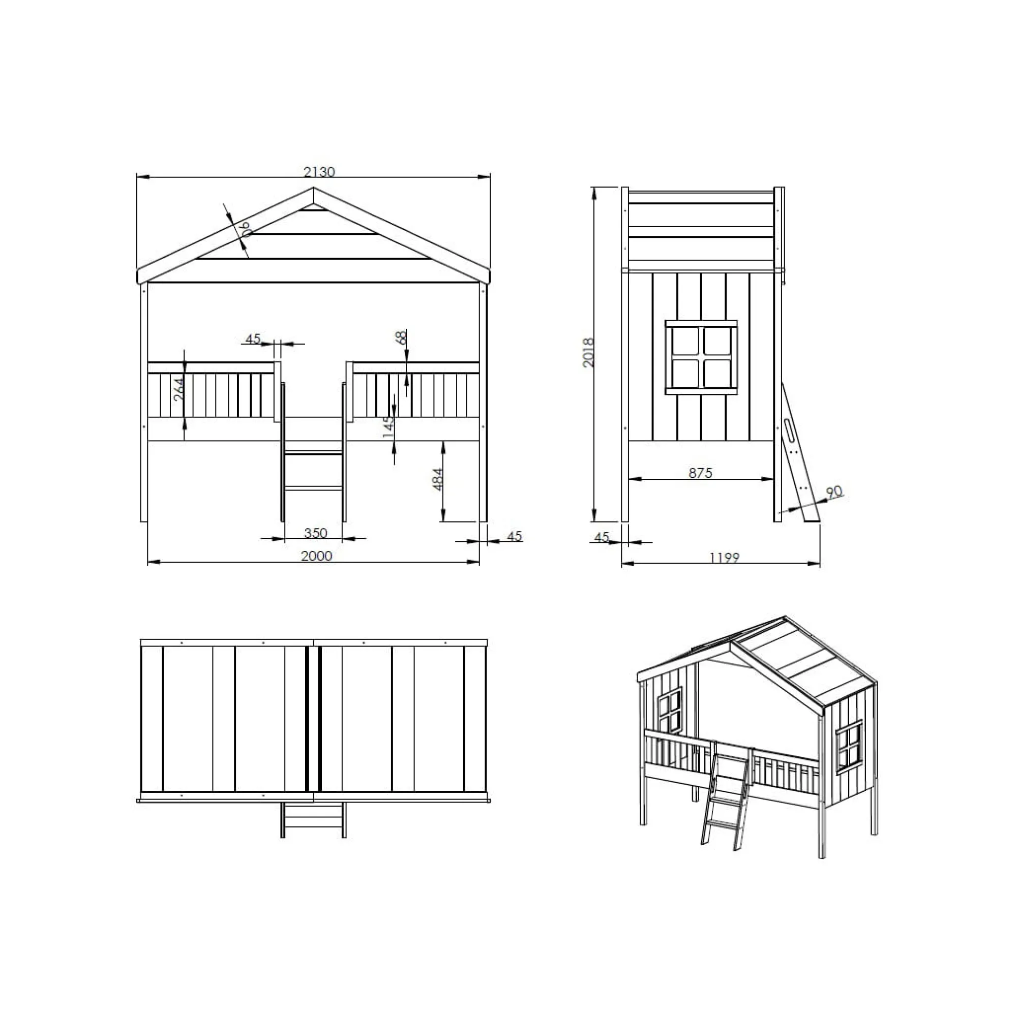 Kinderbedden^Huisenthuis Huisbed Alix Wit 90×200 cm – Met ladder