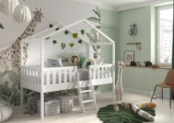 Kinderbedden^Huisenthuis Huisbed Bibi Grenen Wit 90×200 cm – Met ladder