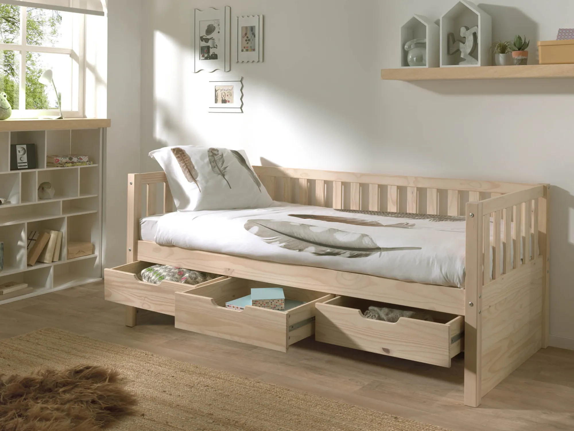Kinderbedden^Huisenthuis Kajuitbed Seppe – Met laden Grenen