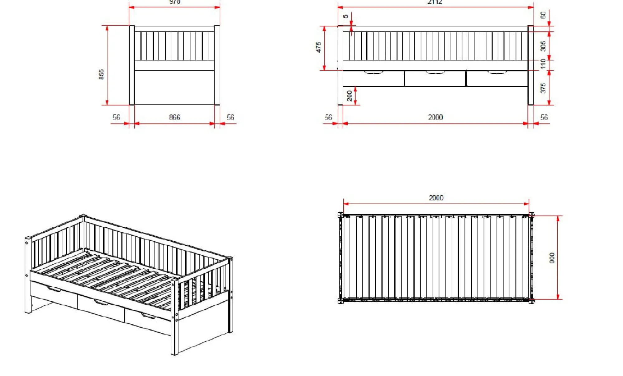 Kinderbedden^Huisenthuis Kajuitbed Seppe – Met laden Wit