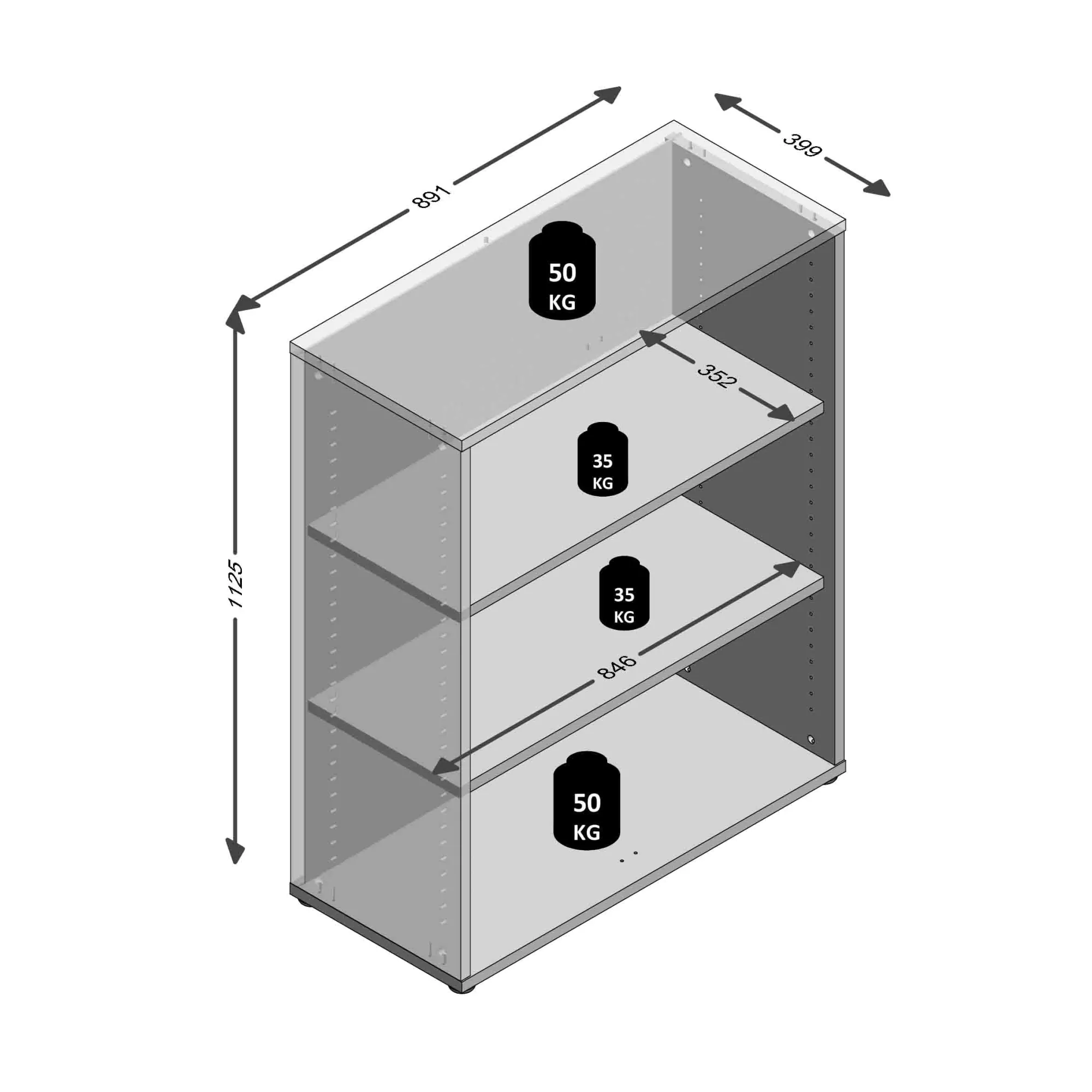 Kantoorkasten^Huisenthuis Lage open kast Nereus 90 cm Oudeiken