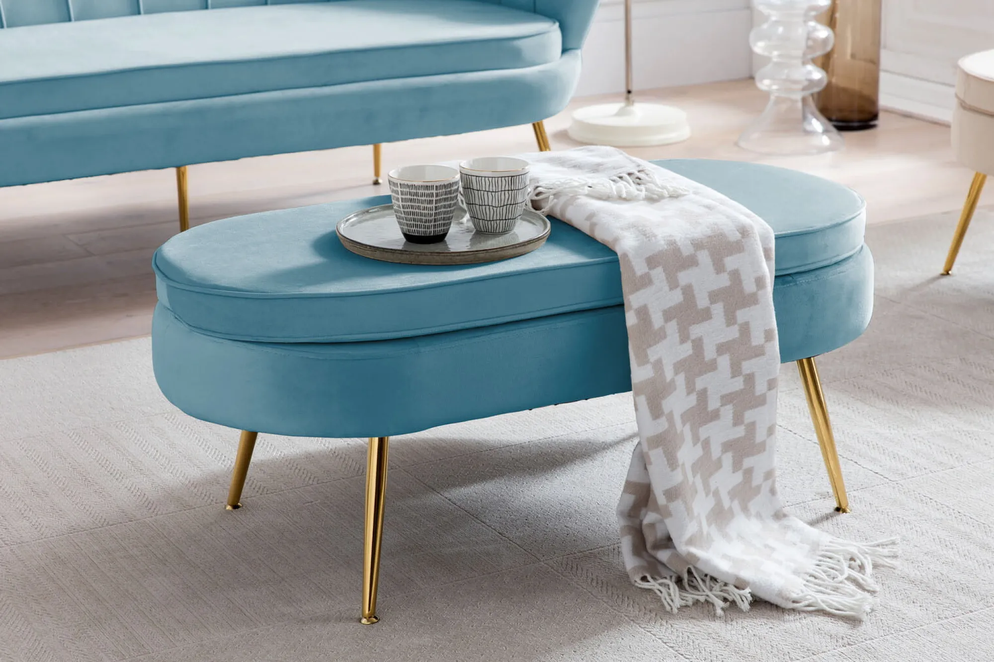 Poefen^Huisenthuis Poef Chanelle Velvet 99 cm Blauw