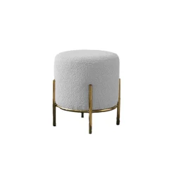 Poefen^Huisenthuis Poef Mia -Goud Bouclé Wit