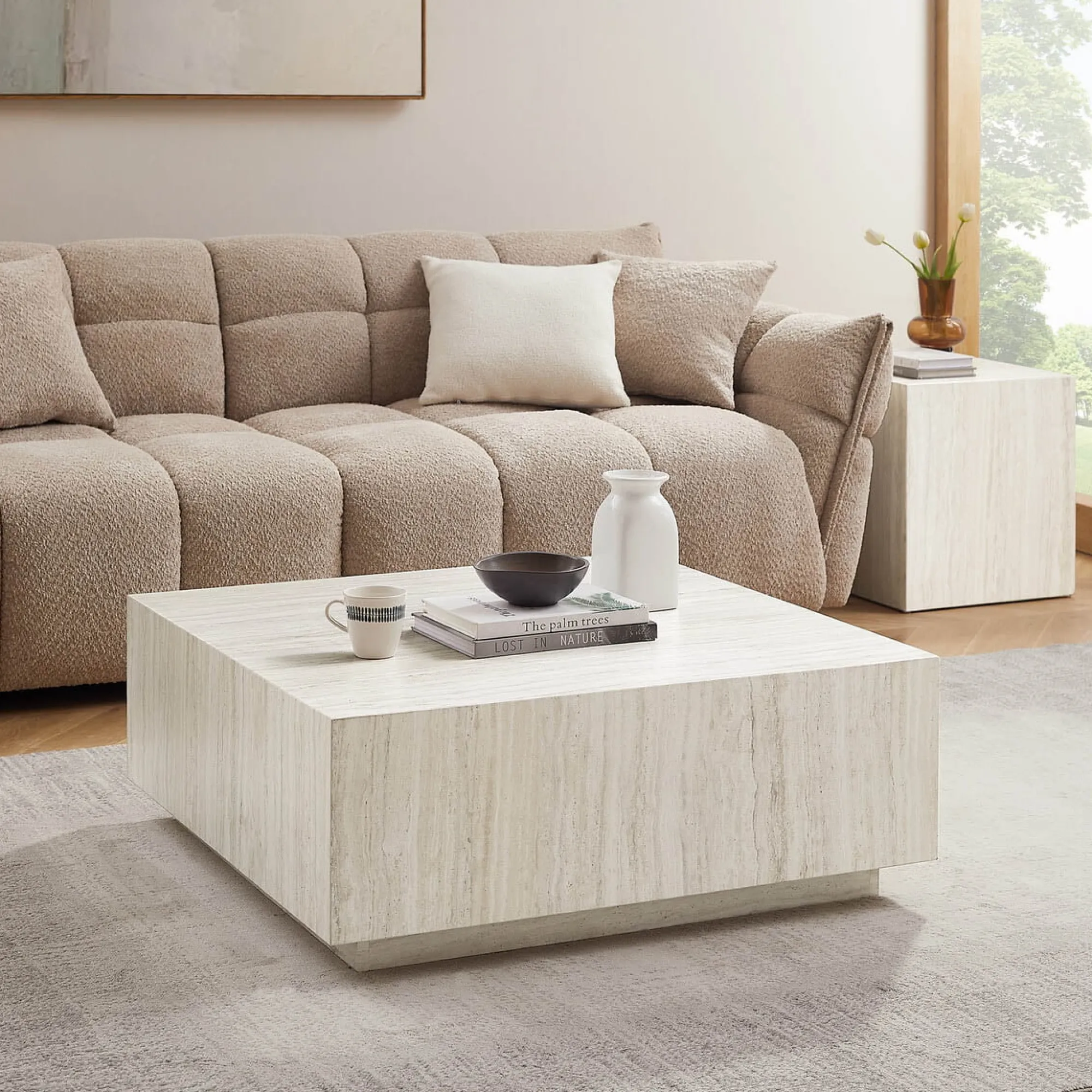 Salontafels^Huisenthuis Salontafel Jip Travertine 90x90cm Beige