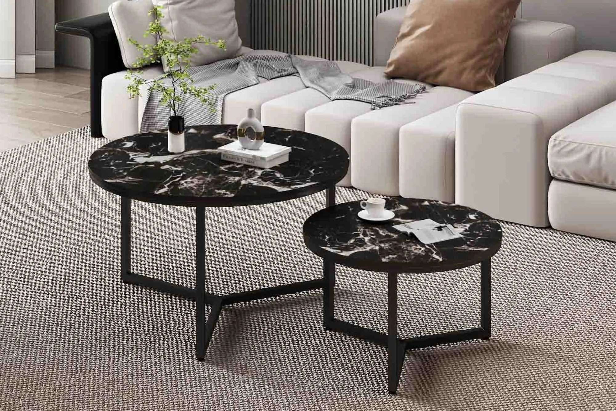 Salontafels^Huisenthuis Salontafel set Meyra Zwart Marmer