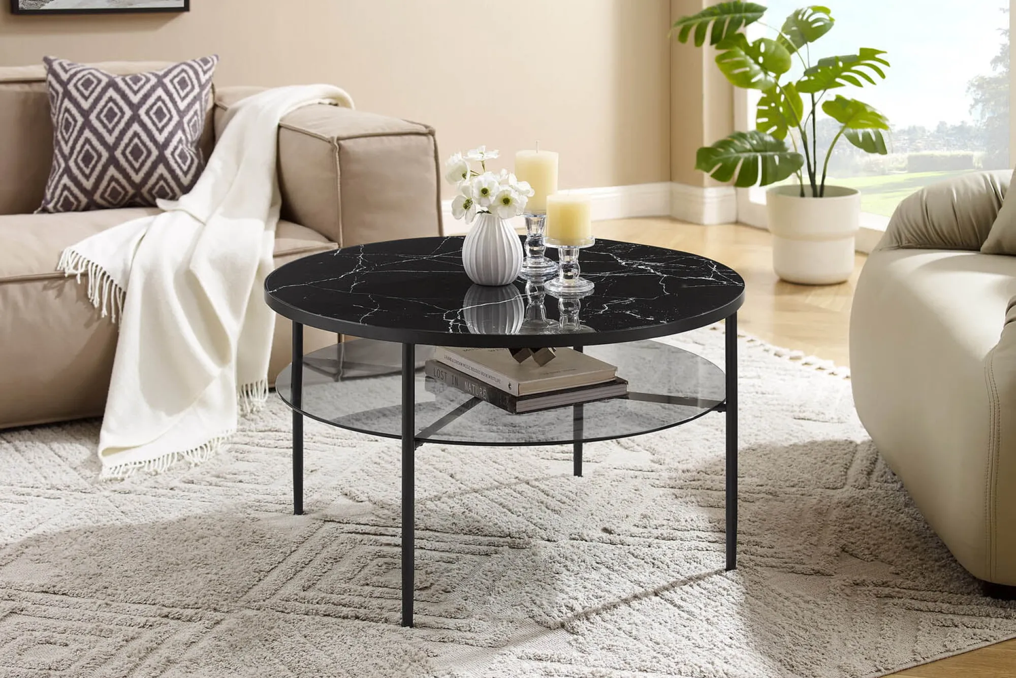 Salontafels^Huisenthuis Salontafel Wolga Zwart 81 cm