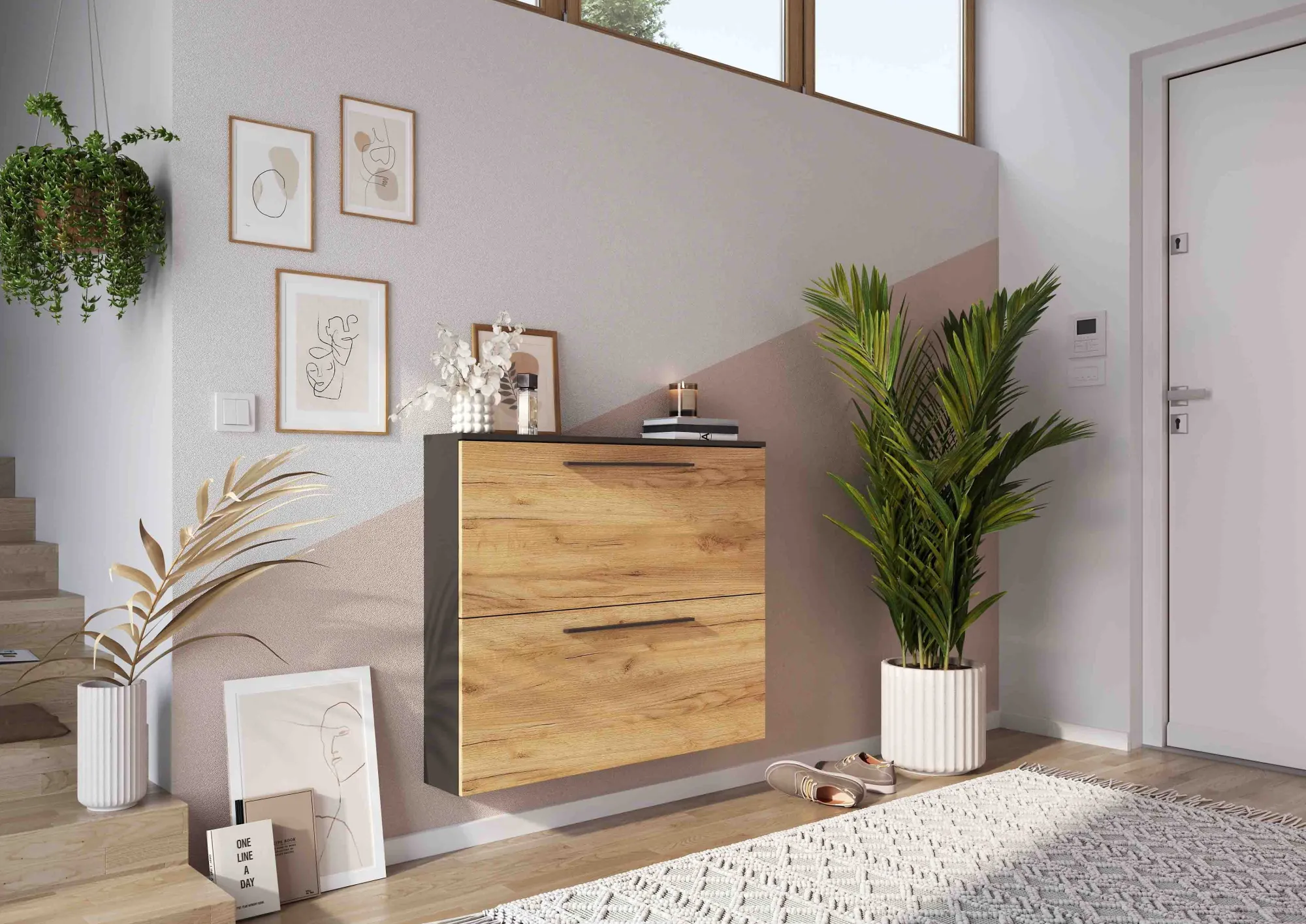 Schoenenkasten^Huisenthuis Schoenenkast Santana Grafiet Eiken 85 cm