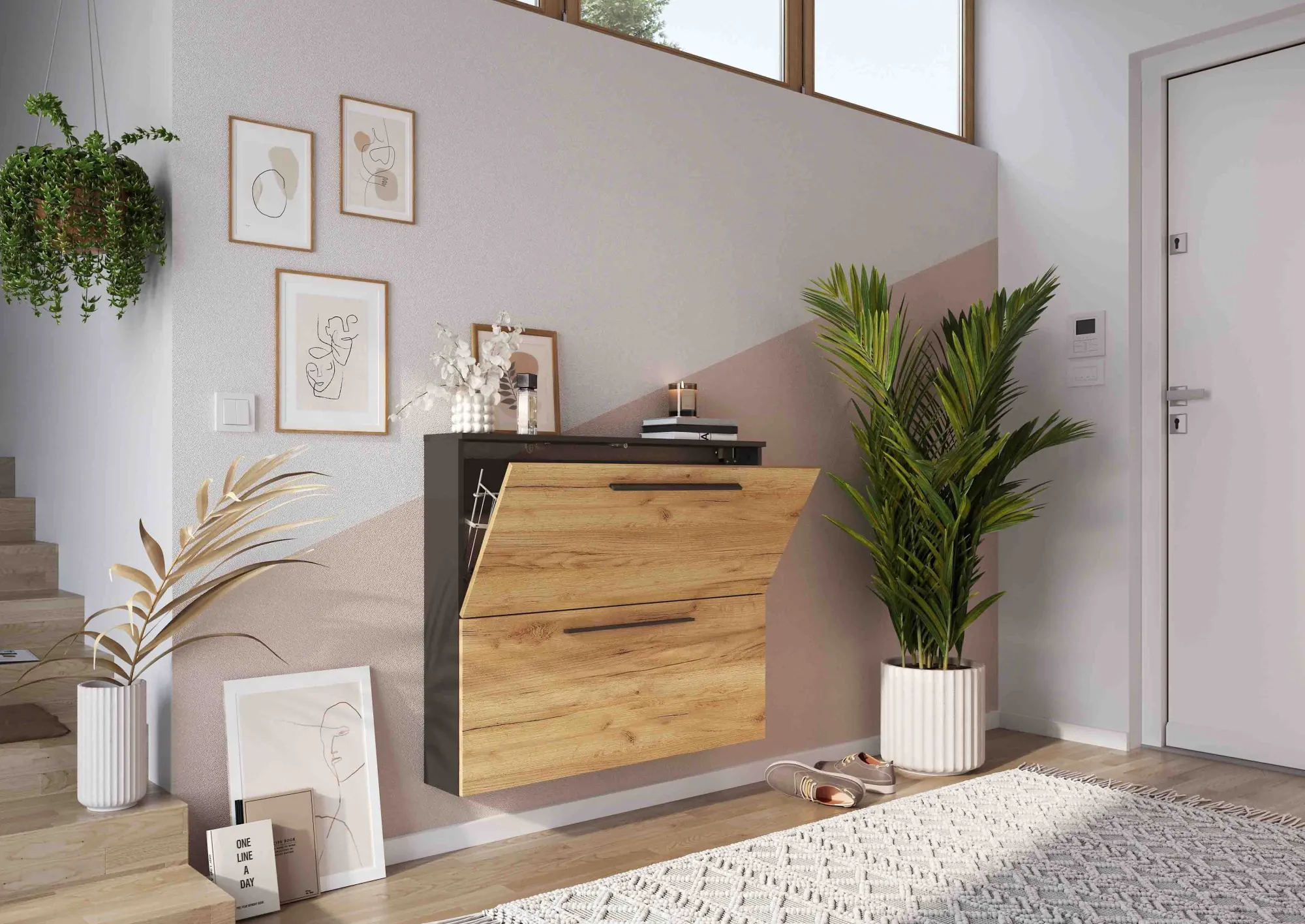 Schoenenkasten^Huisenthuis Schoenenkast Santana Grafiet Eiken 85 cm