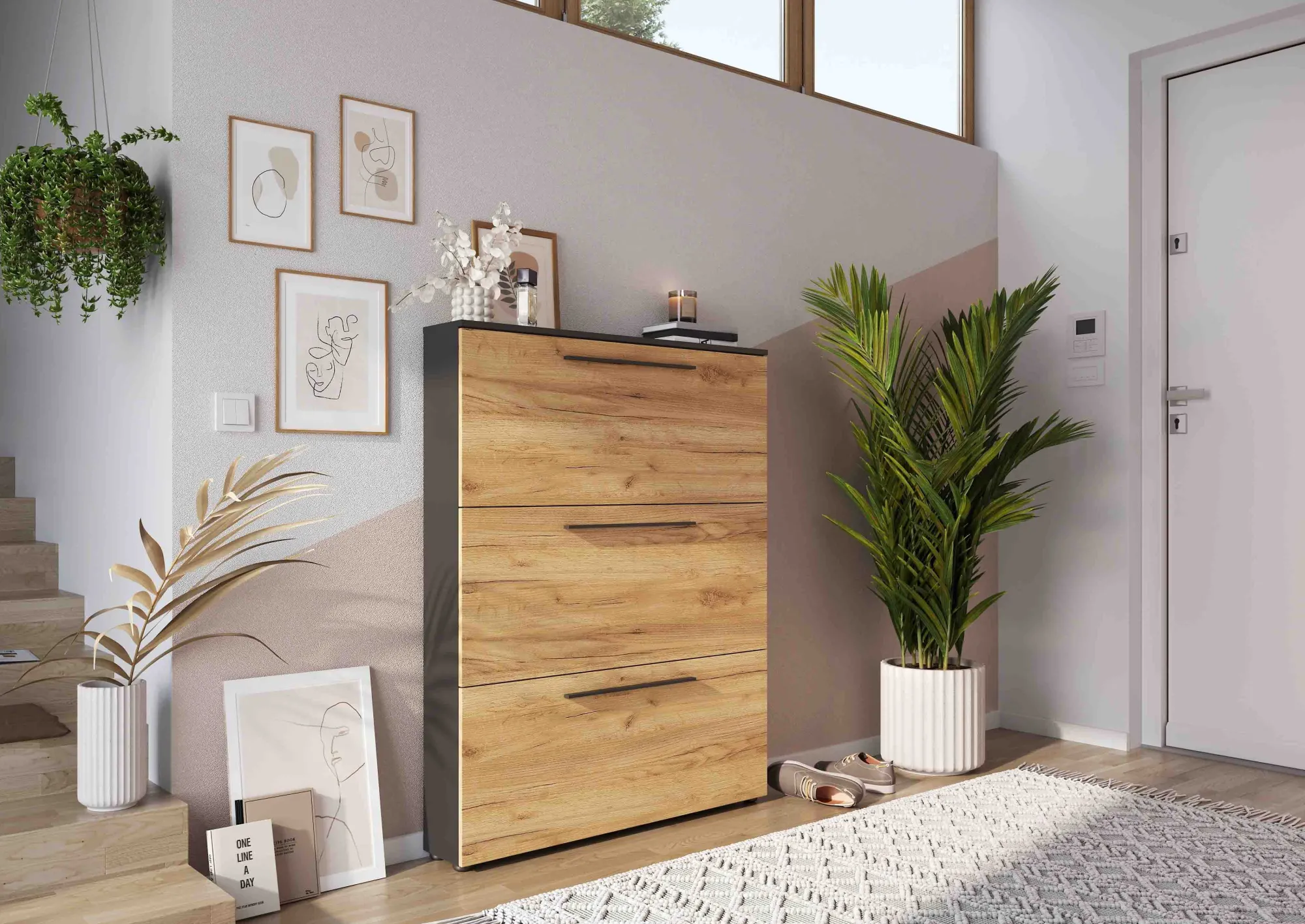 Schoenenkasten^Huisenthuis Schoenenkast Santana Grafiet Eiken 129 cm