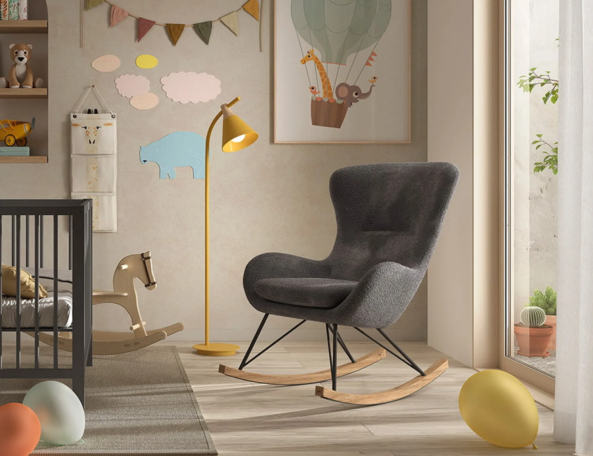 Schommelstoelen|Fauteuils^Huisenthuis Schommelstoel Jula Bouclé Antraciet
