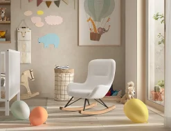 Schommelstoelen|Fauteuils^Huisenthuis Schommelstoel Jula Mini Bouclé Wit