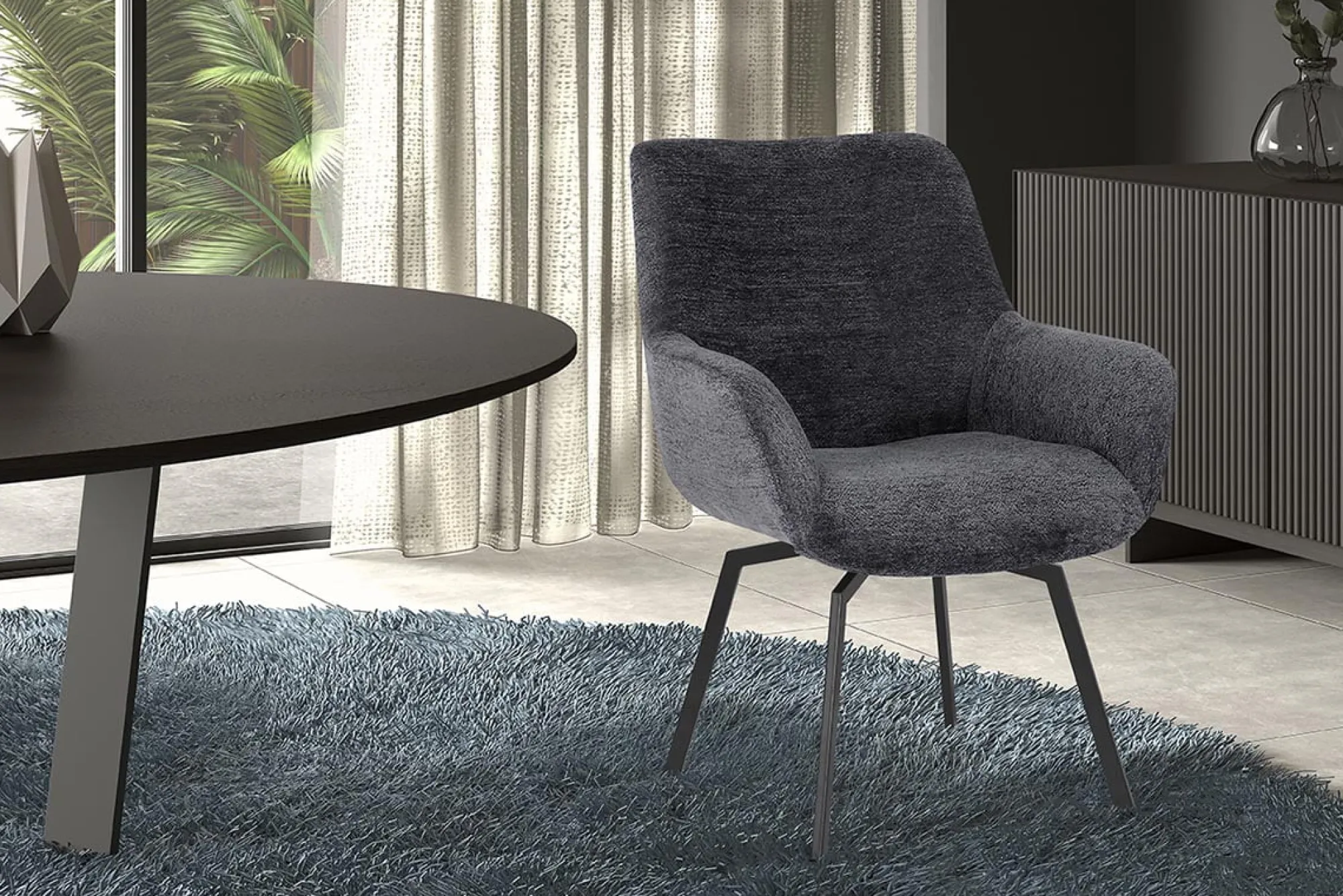 Eetkamerstoelen^Huisenthuis Stoel Denise Teddy Donkergrijs