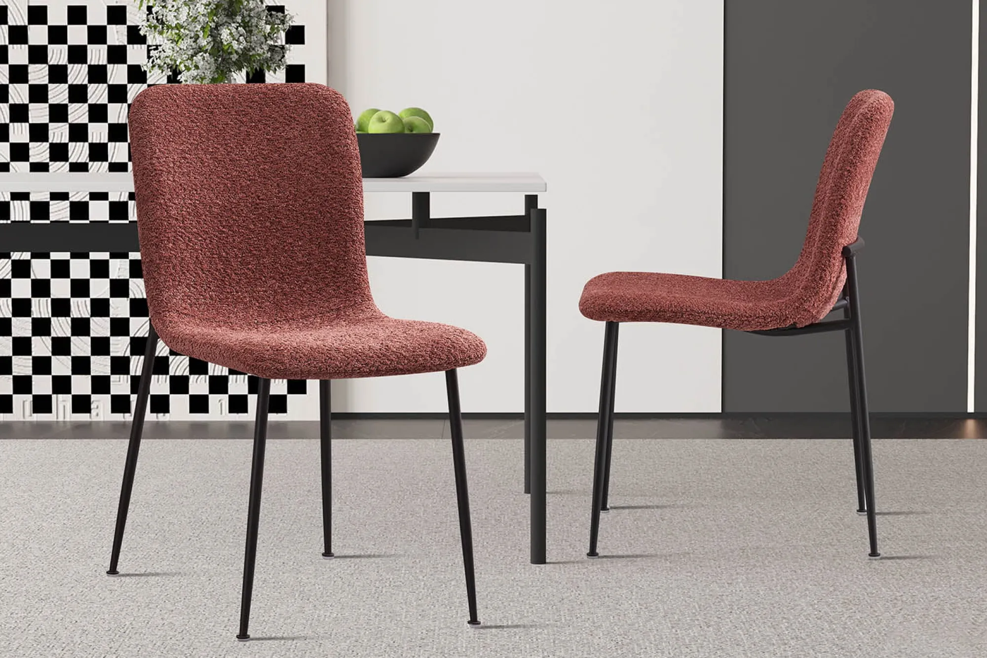Eetkamerstoelen^Huisenthuis Stoel James Bouclé – Set van 2 Roze