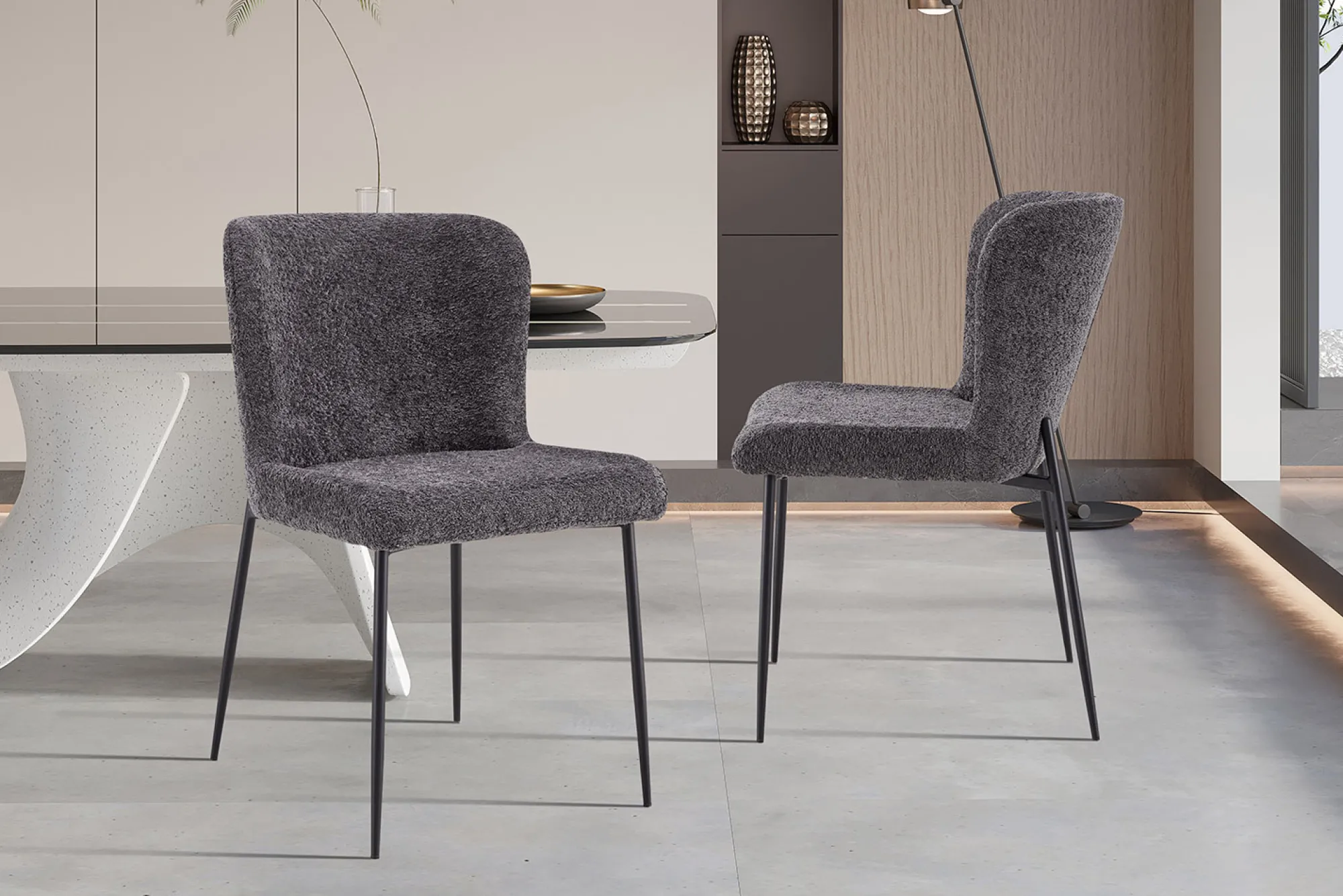 Eetkamerstoelen^Huisenthuis Stoel Jolie Bouclé – Set van 2 Donkergrijs