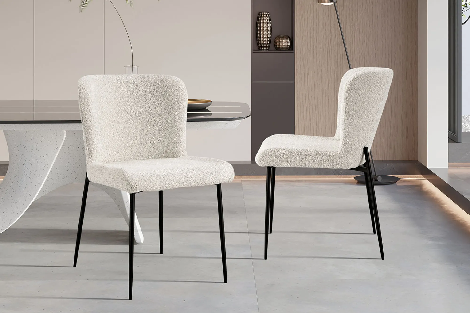 Eetkamerstoelen^Huisenthuis Stoel Jolie Bouclé – Set van 2 Ecru