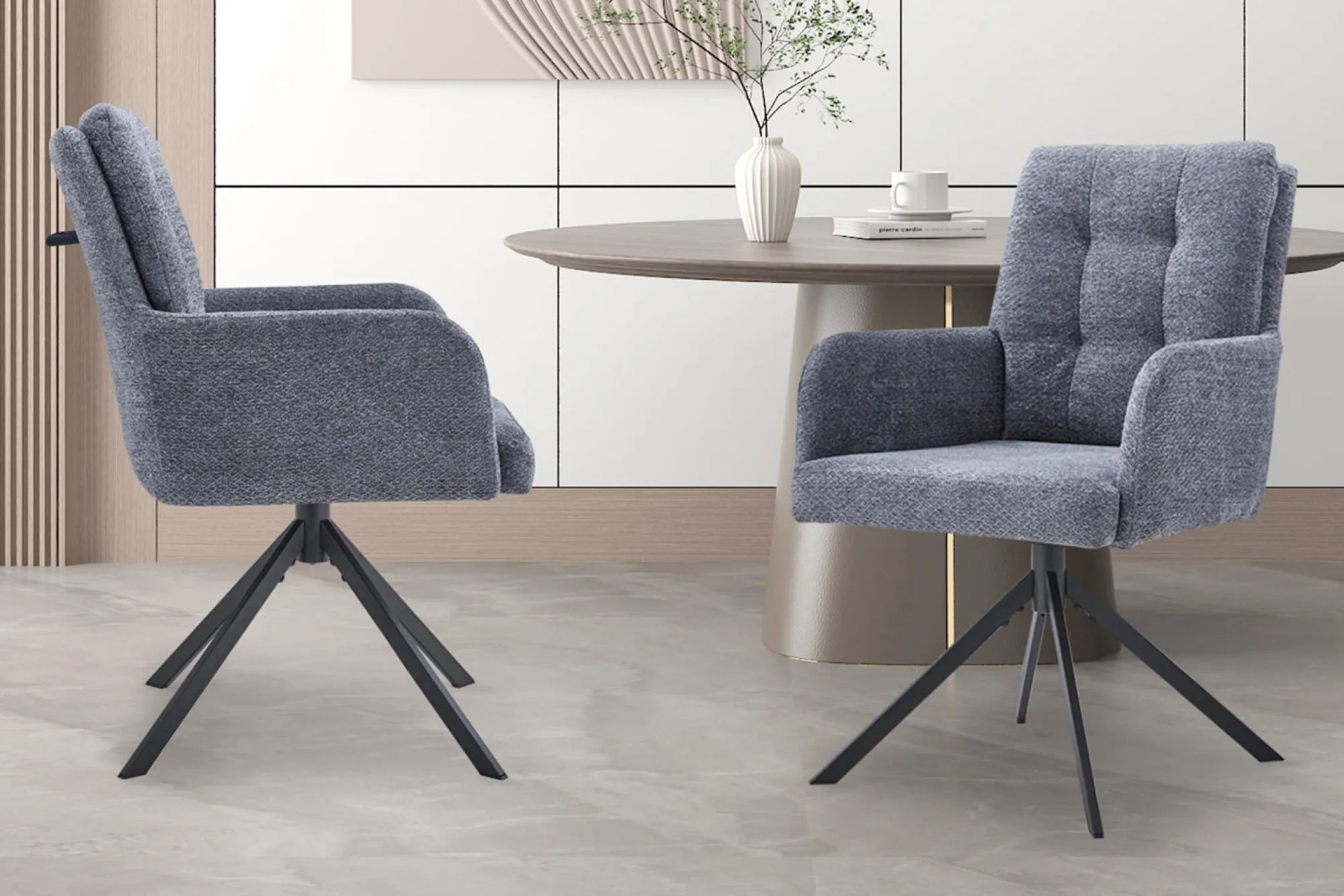 Eetkamerstoelen^Huisenthuis Stoel Mies Stof – Set van 2 Donkergrijs