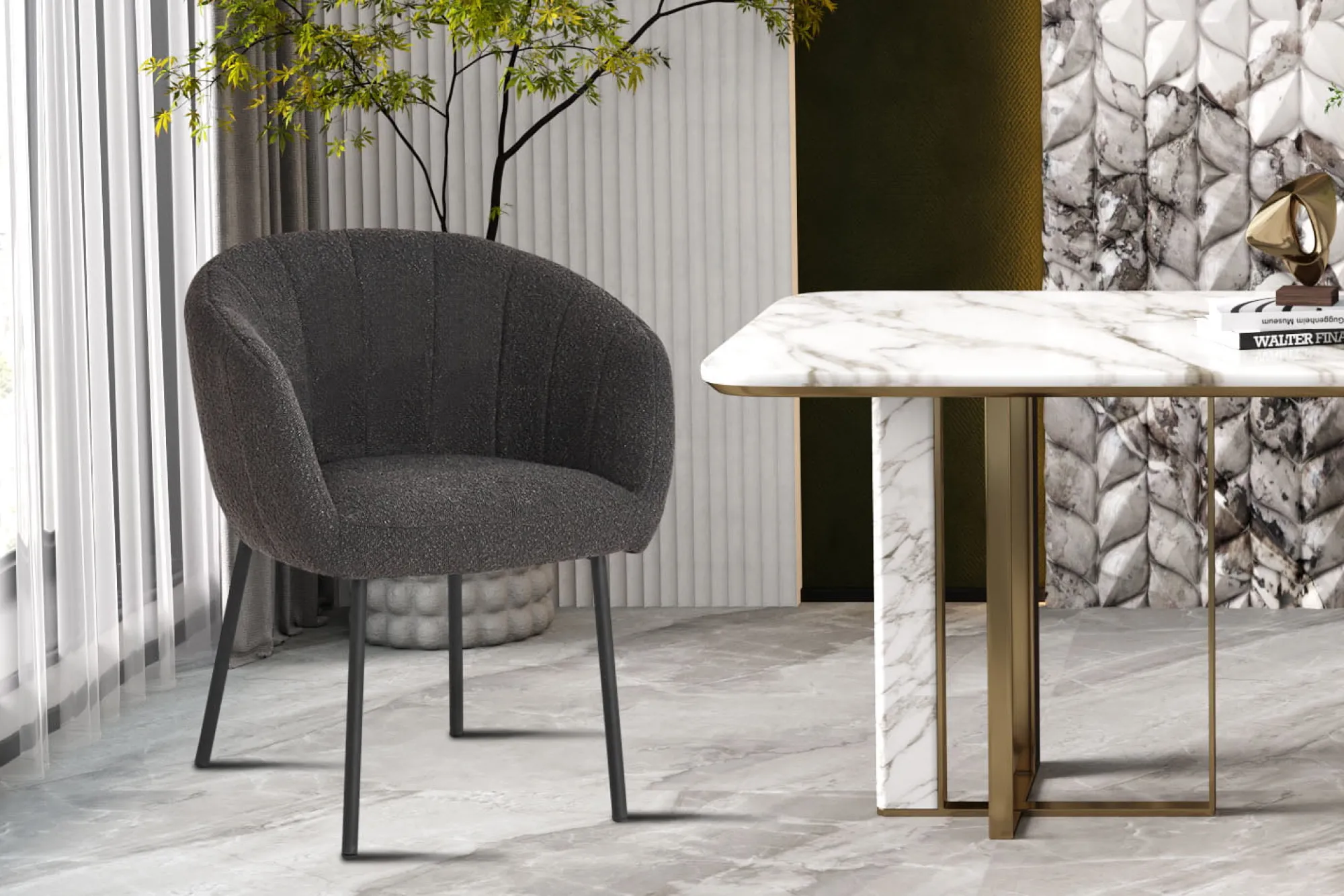 Eetkamerstoelen^Huisenthuis Stoel Pia Bouclé – Set van 2 Grijs