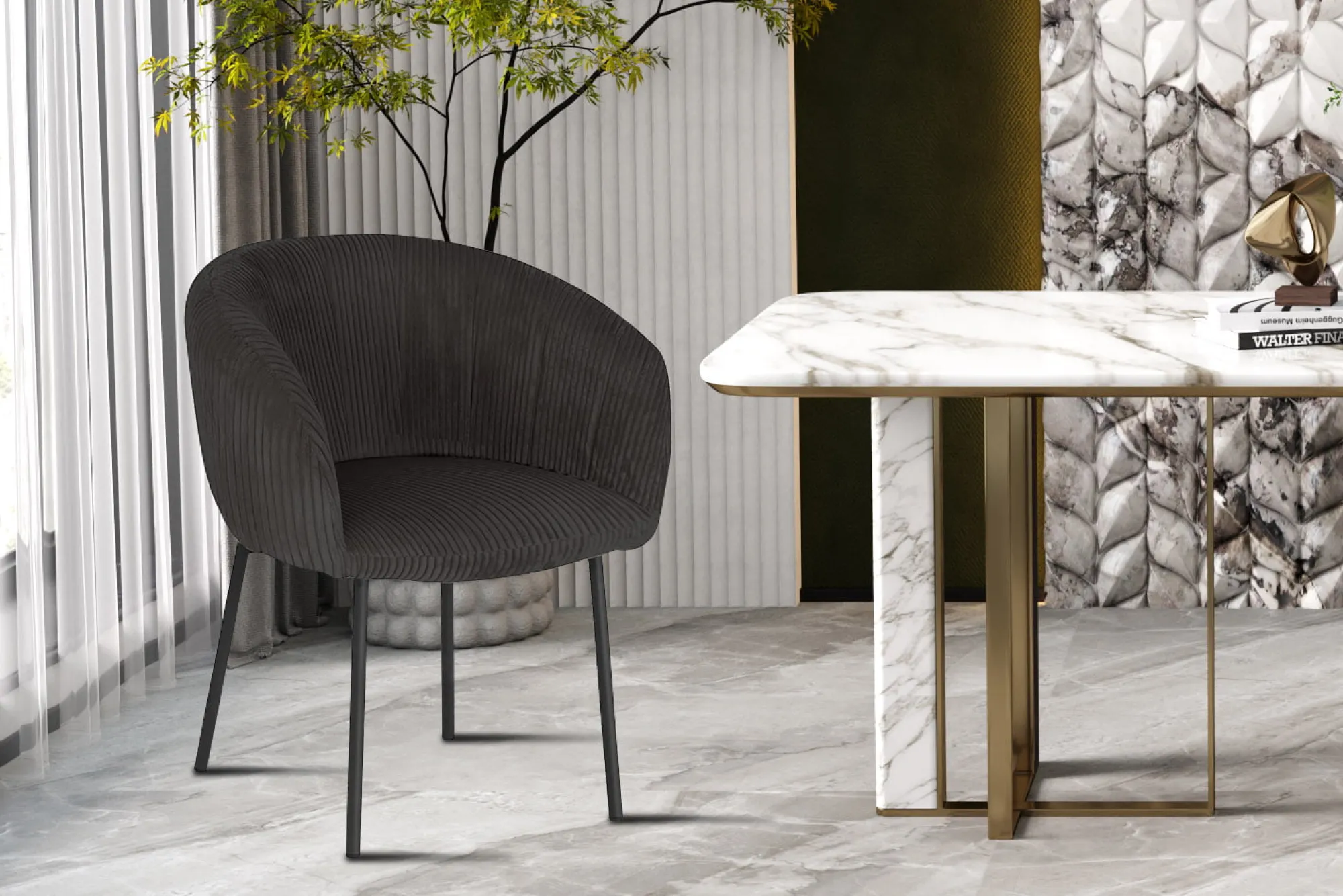 Eetkamerstoelen^Huisenthuis Stoel Pia Grijs Ribstof – Set van 2