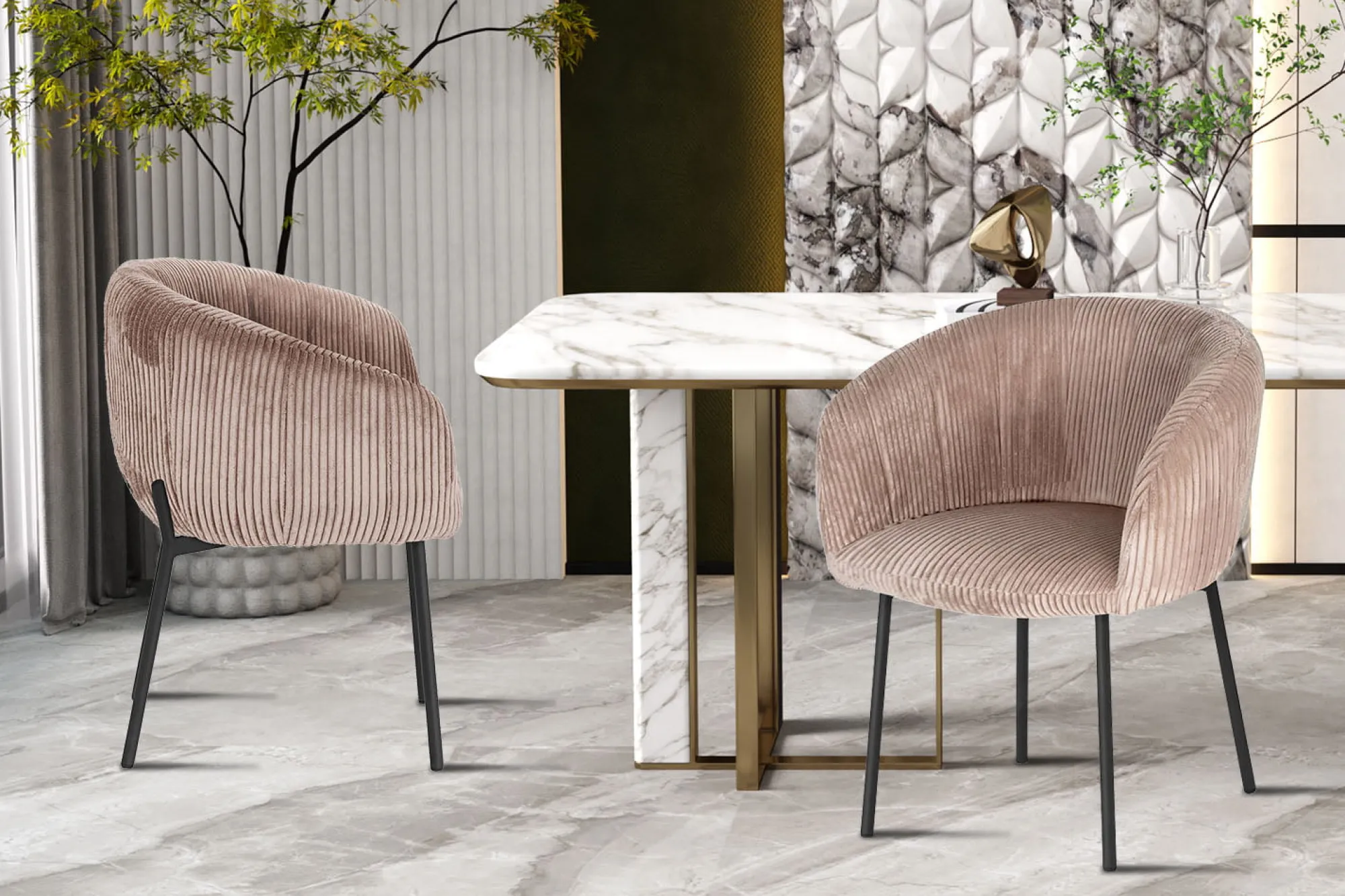 Eetkamerstoelen^Huisenthuis Stoel Pia Zand Ribstof – Set van 2