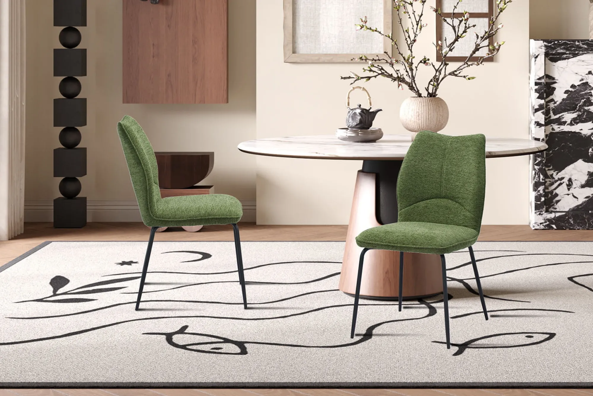 Eetkamerstoelen^Huisenthuis Stoel Quincy Groen – Set van 2