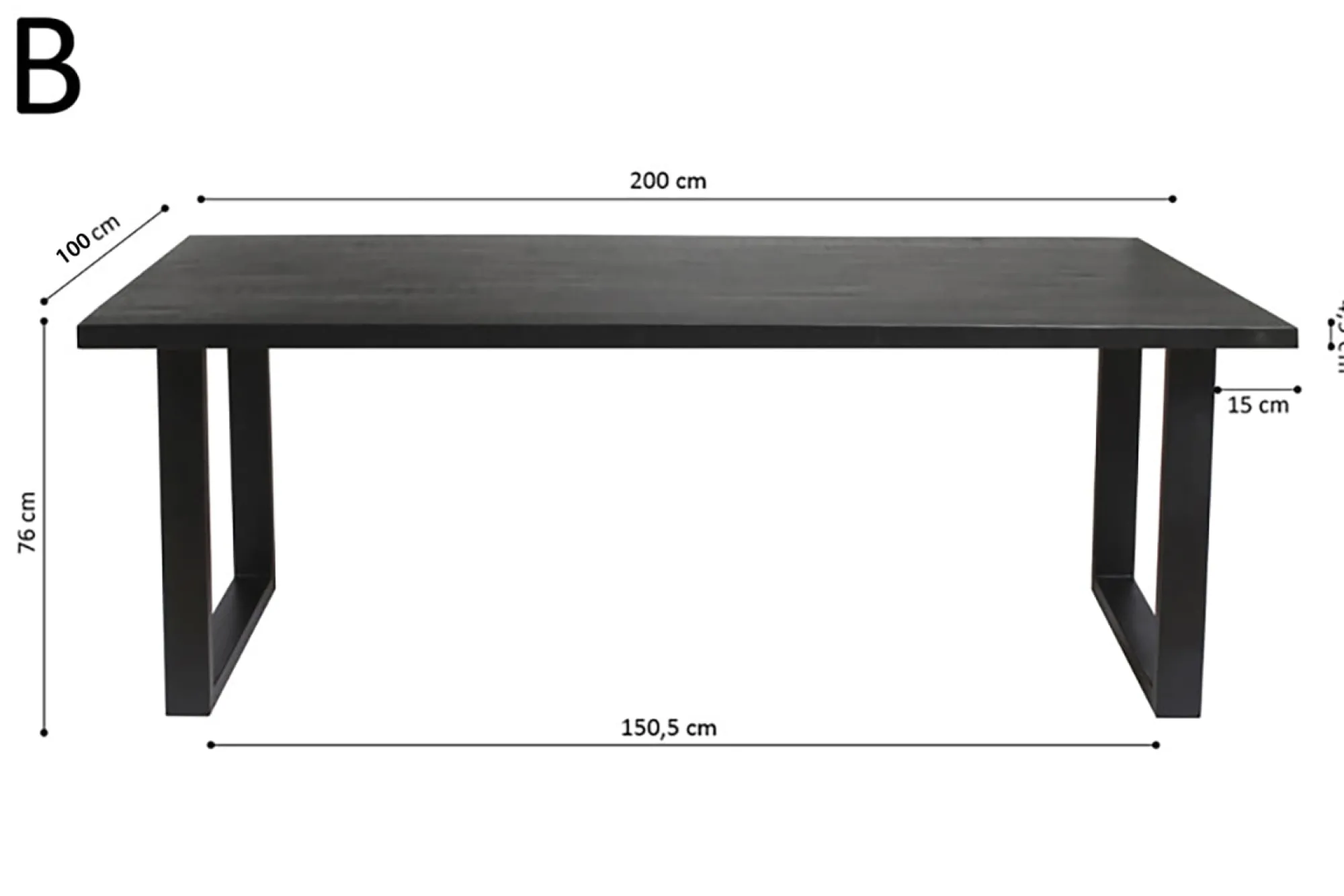 Eetkamertafels^Huisenthuis Tafel Nena Zwart 200 cm