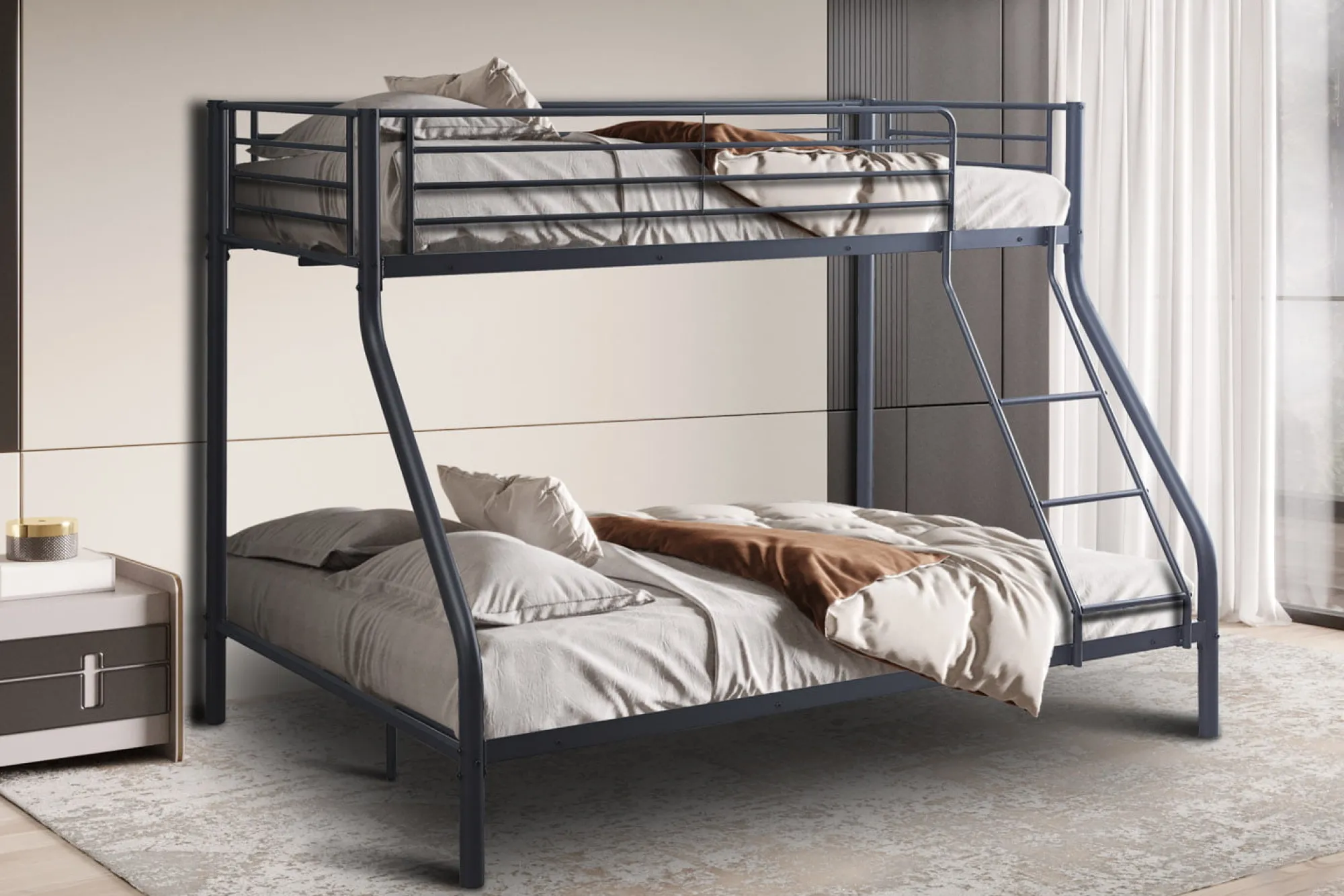 Kinderbedden^Huisenthuis Triobed Romain Donkergrijs